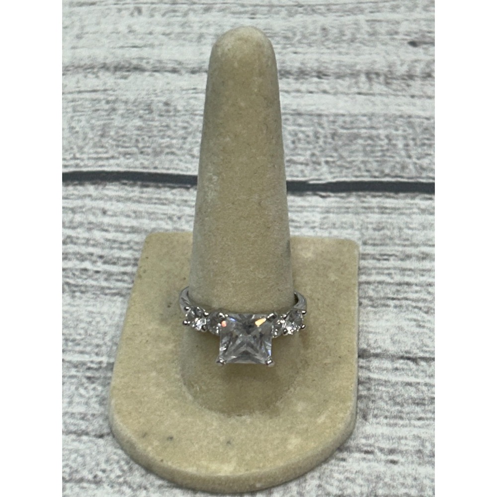 PAJ 925 Sterling Silver Princess Cut Cubic Zirconia‎ Engagement Ring Size 8